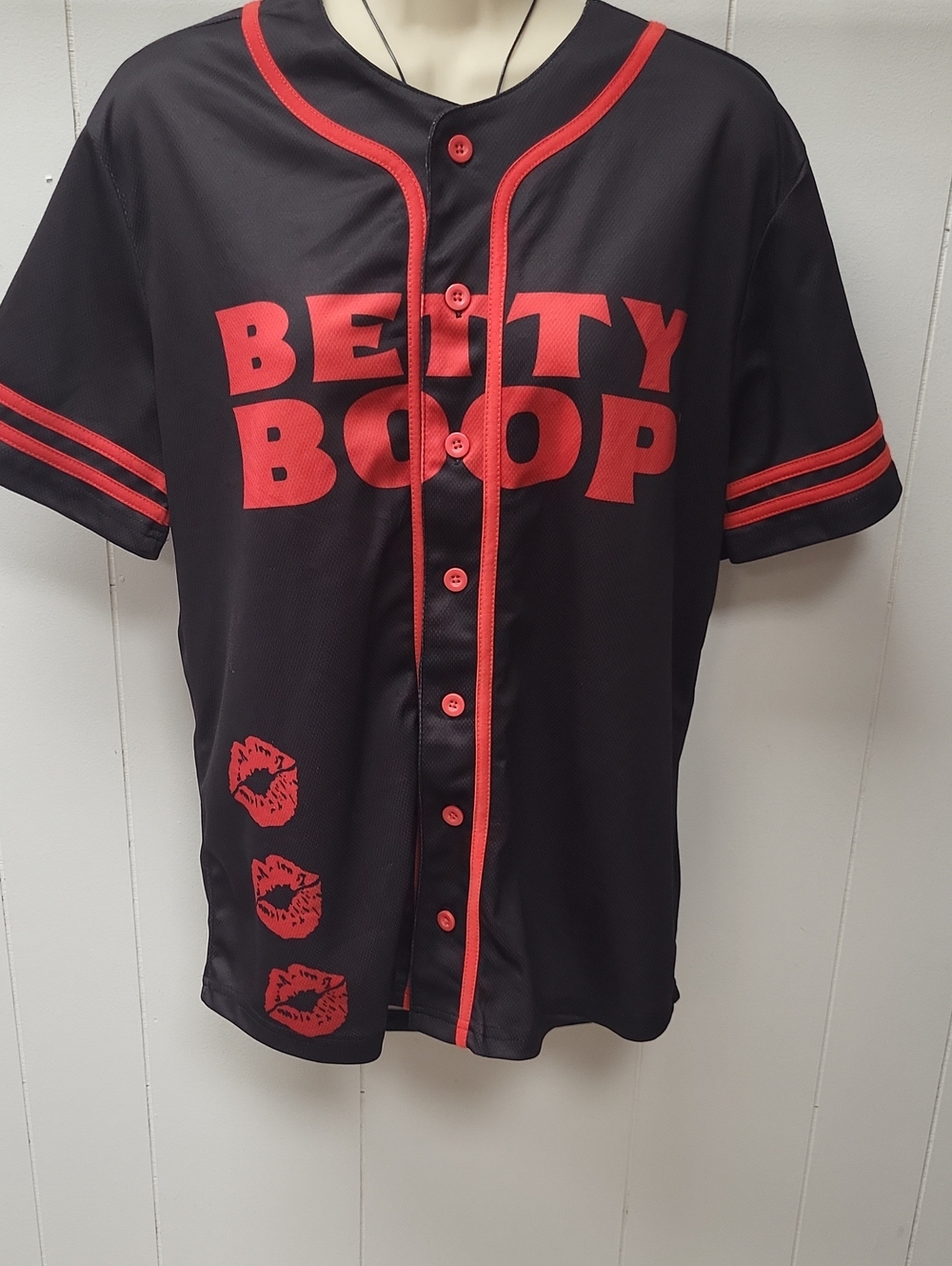 Betty Boop Black Top with Red Stitching and White Logo, Med